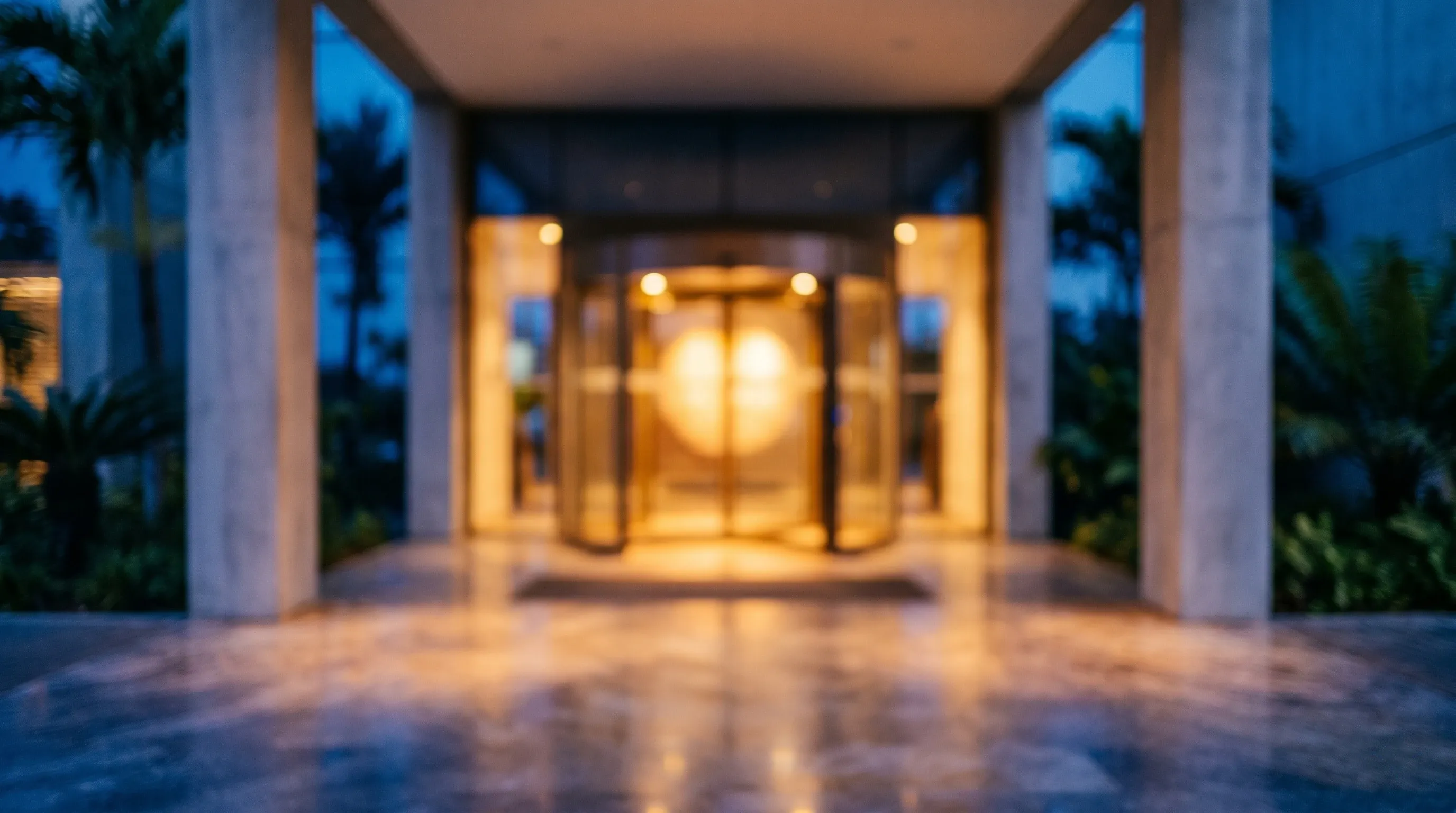 Modern building entrance at dusk