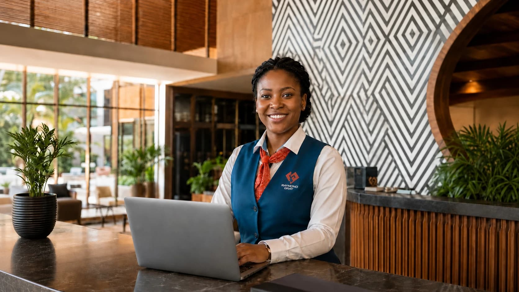 Front desk woman smiling